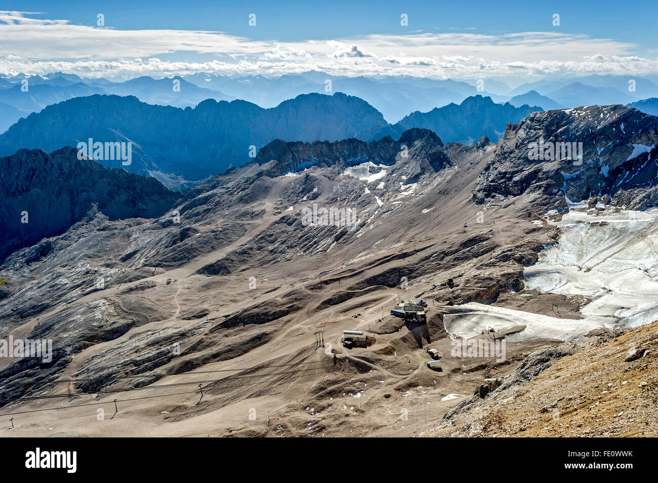 Zugspitzplatt, Plattspitzen, Wetterwandeck, Wetterspitzen, Schneefernerkopf, Zugspitze, Garmisch-Partenkirchen, Wetterstein Stock Photo