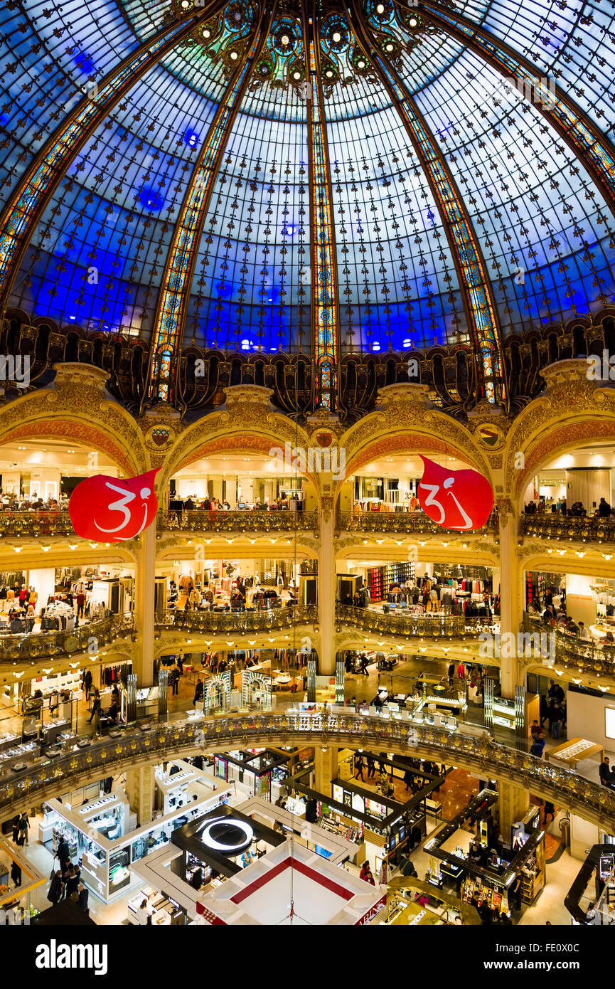 Shopping Mall With Art Nouveau Dome Galeries Lafayette Paris