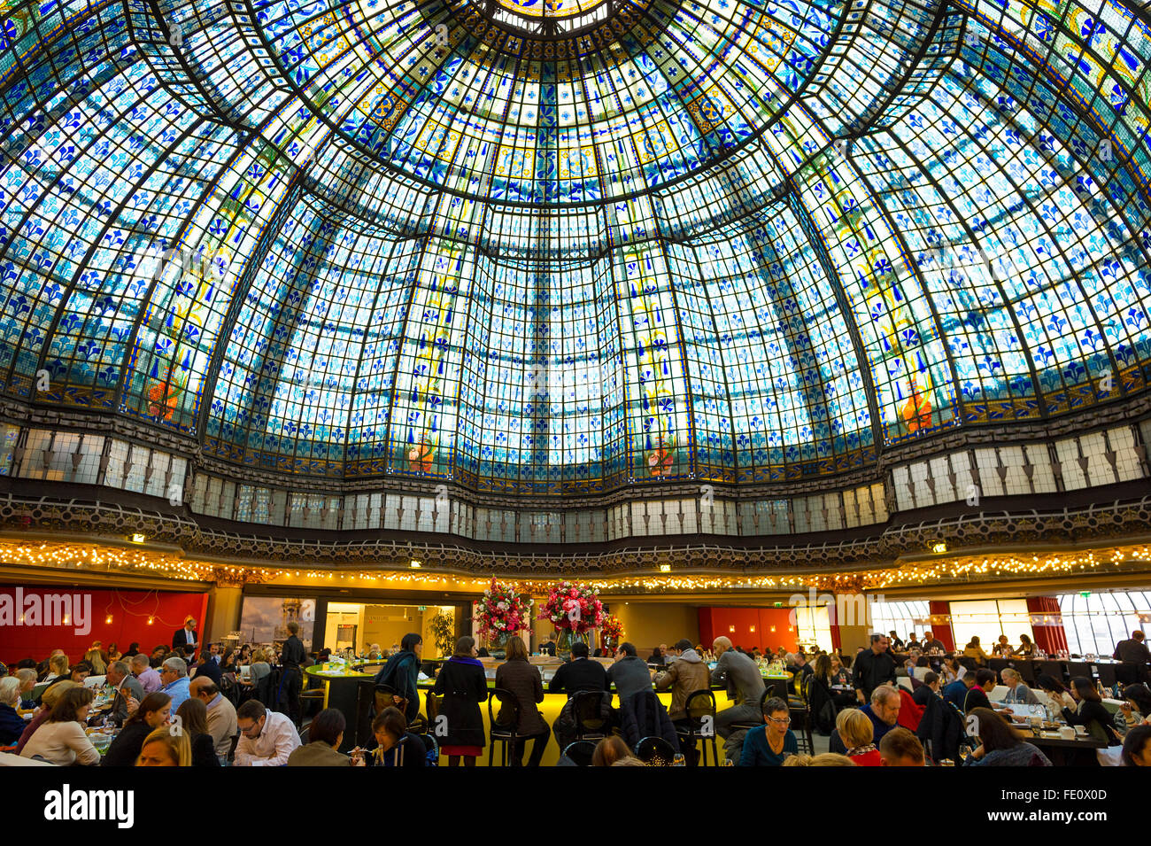 Restaurant with Art Nouveau cupola, Printemps department store, Paris, Ile-de-France, France Stock Photo