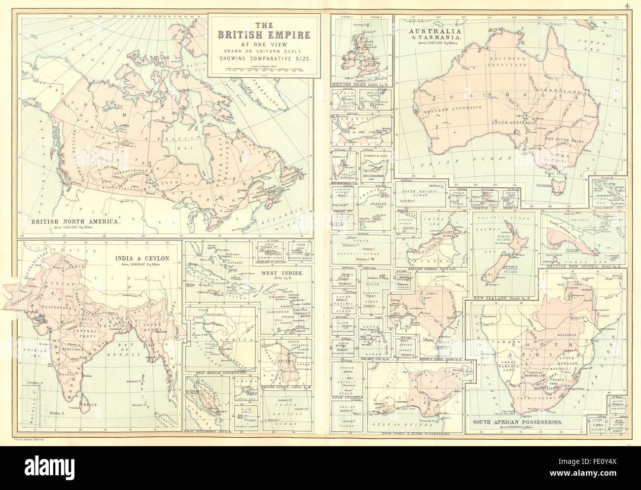 BRITISH EMPIRE: showing all colonies & dominions. BLACKIE, 1893 antique map Stock Photo