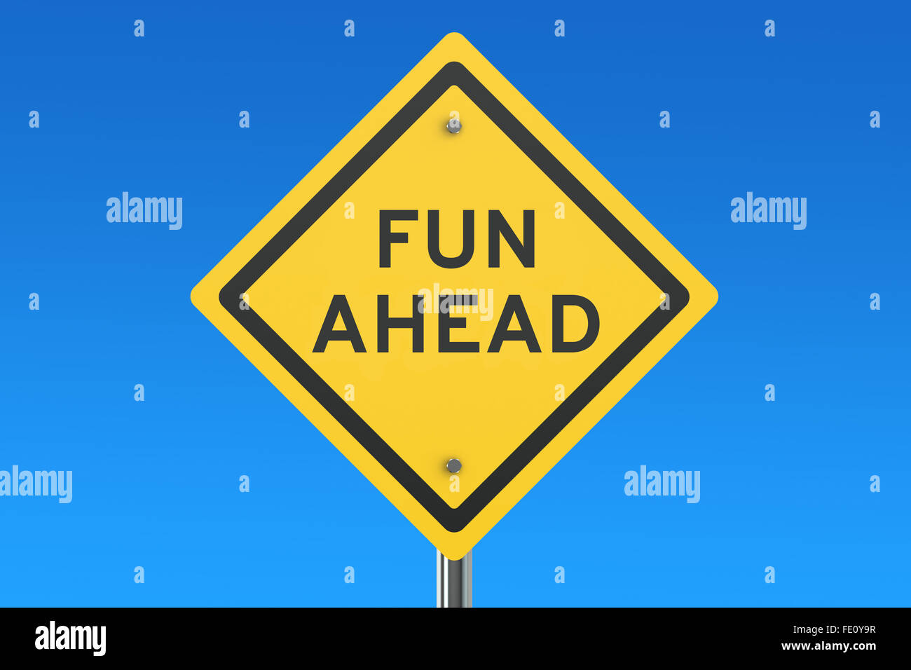 Fun Ahead road sign isolated on blue sky Stock Photo