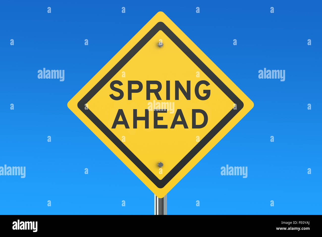 Spring Ahead road sign isolated on blue sky Stock Photo - Alamy