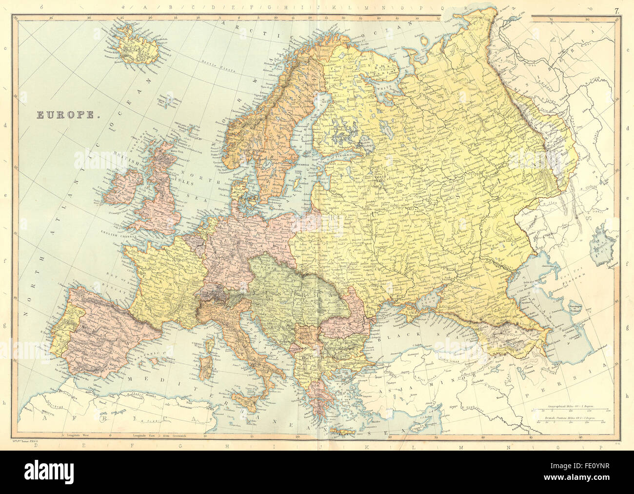 EUROPE POLITICAL: Shows independent Georgia. Austria-Hungary. BLACKIE, 1893 map Stock Photo