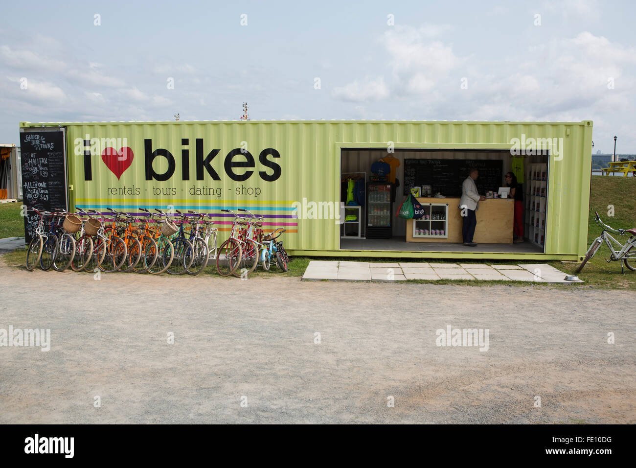 A bicycle rental container by the waterfront in Halifax, Canada. Cycles are  a means of exploring the Nova Scotian capital Stock Photo - Alamy