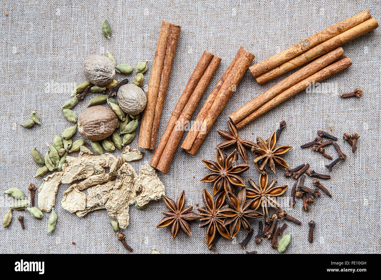 nutmeg star anise Cardamom nutmeg cinnamon ginger clove spice canvas Stock  Photo - Alamy