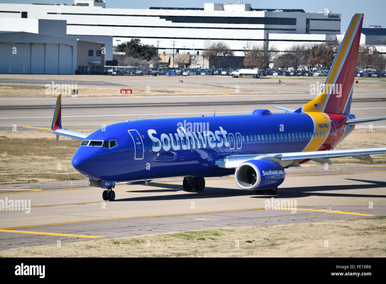 Southwest Airlines planes landing and ready for take off at  Love Field where pilots protested their lack of a contract. Credit:  Brian T. Humek/Alamy Live News Stock Photo