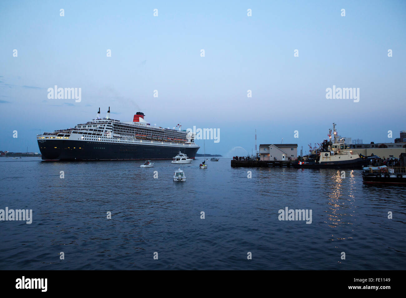The Queen Mary 2 cruise ship sails out of Halifax, Canada. The ship was