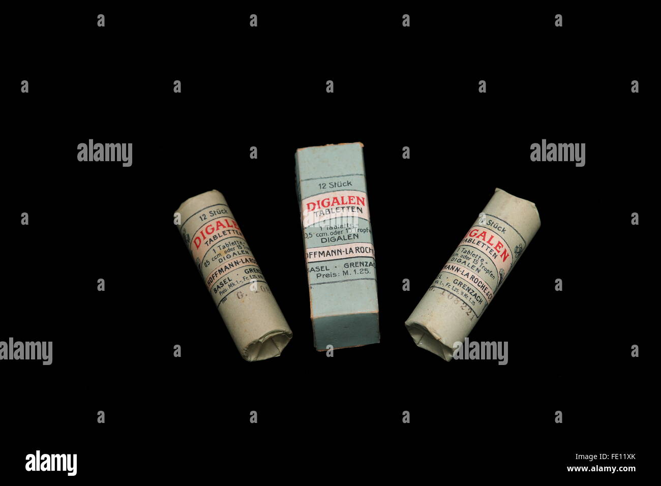 Historic German sample of Digalen as given to German Doctors in late 18th early 19th century packaging Stock Photo