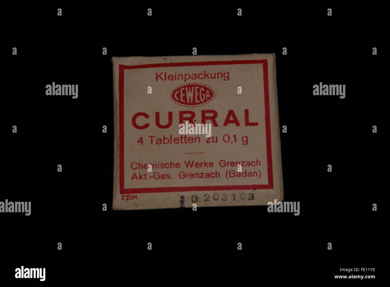 Historic German sample of Curral as given to German Doctors in late 18th early 19th century packaging Stock Photo