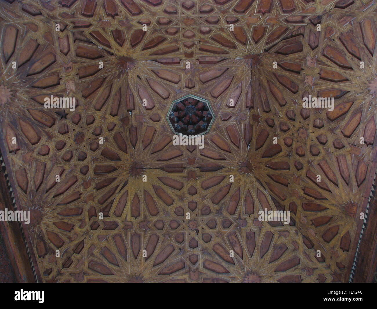 Girh pattern, woowork, on the ceiling of the Ben Youssef Medresa, Marrakech, Morocco Stock Photo