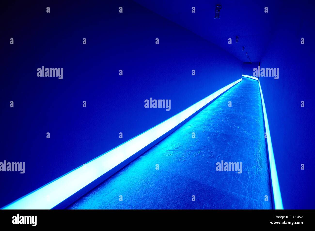 neon blue smoke corridor Stock Photo
