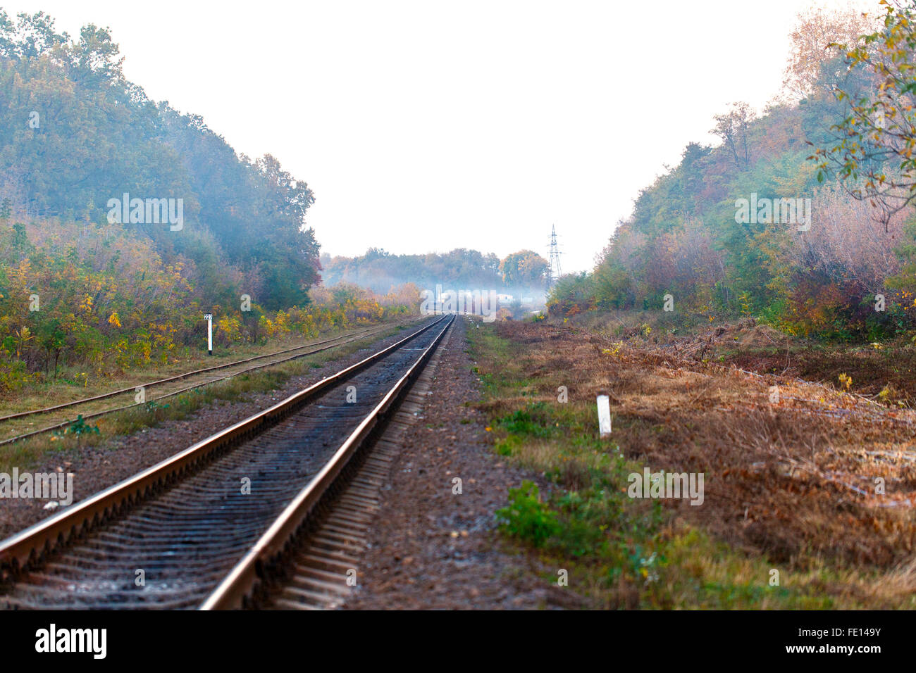 railroad tracks Transportation day leaving for horizon Stock Photo - Alamy