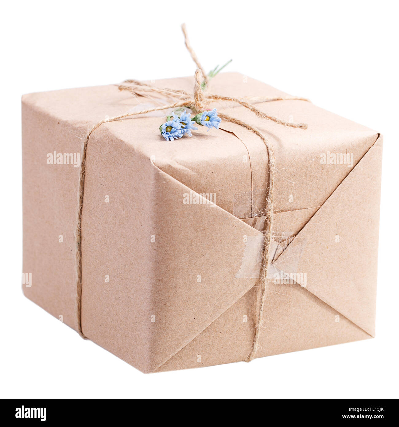 kraft paper gift box ribbon bow Isolated on white background Stock