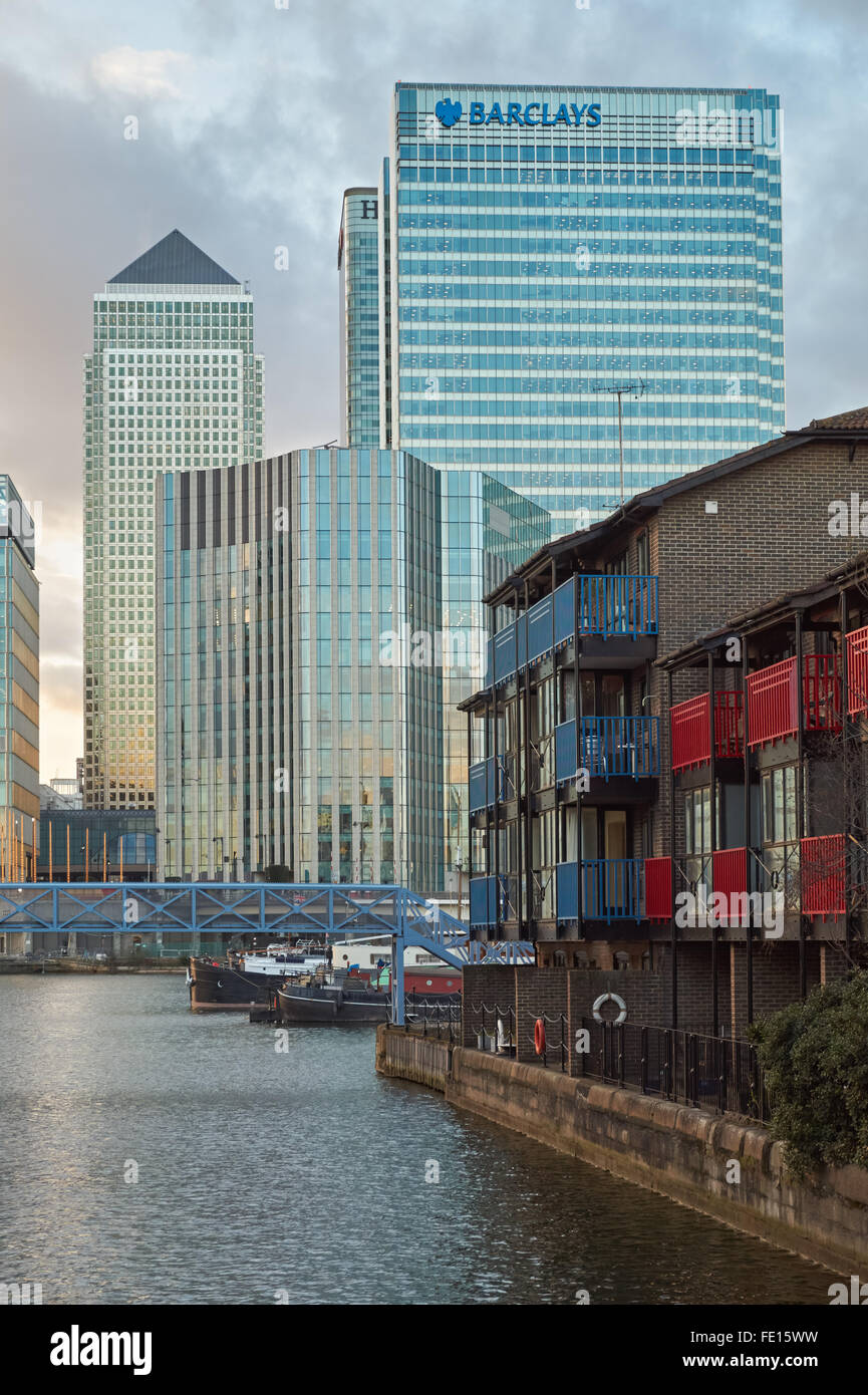 Skyscrapers and residential buildings in Canary Wharf, London England ...