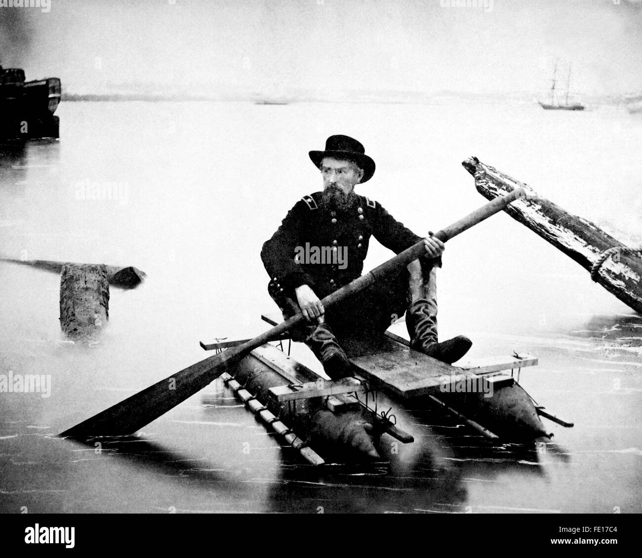 Expedients for Crossing Streams during the Civil War.  A pair of small pontoons, designed to facilitate scouting operations. Stock Photo