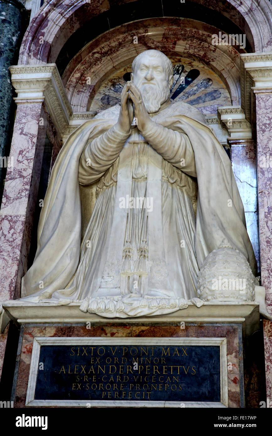 Statue of Pope Sixtus V in Basilica Santa Maria Maggiore in Rome. Stock Photo