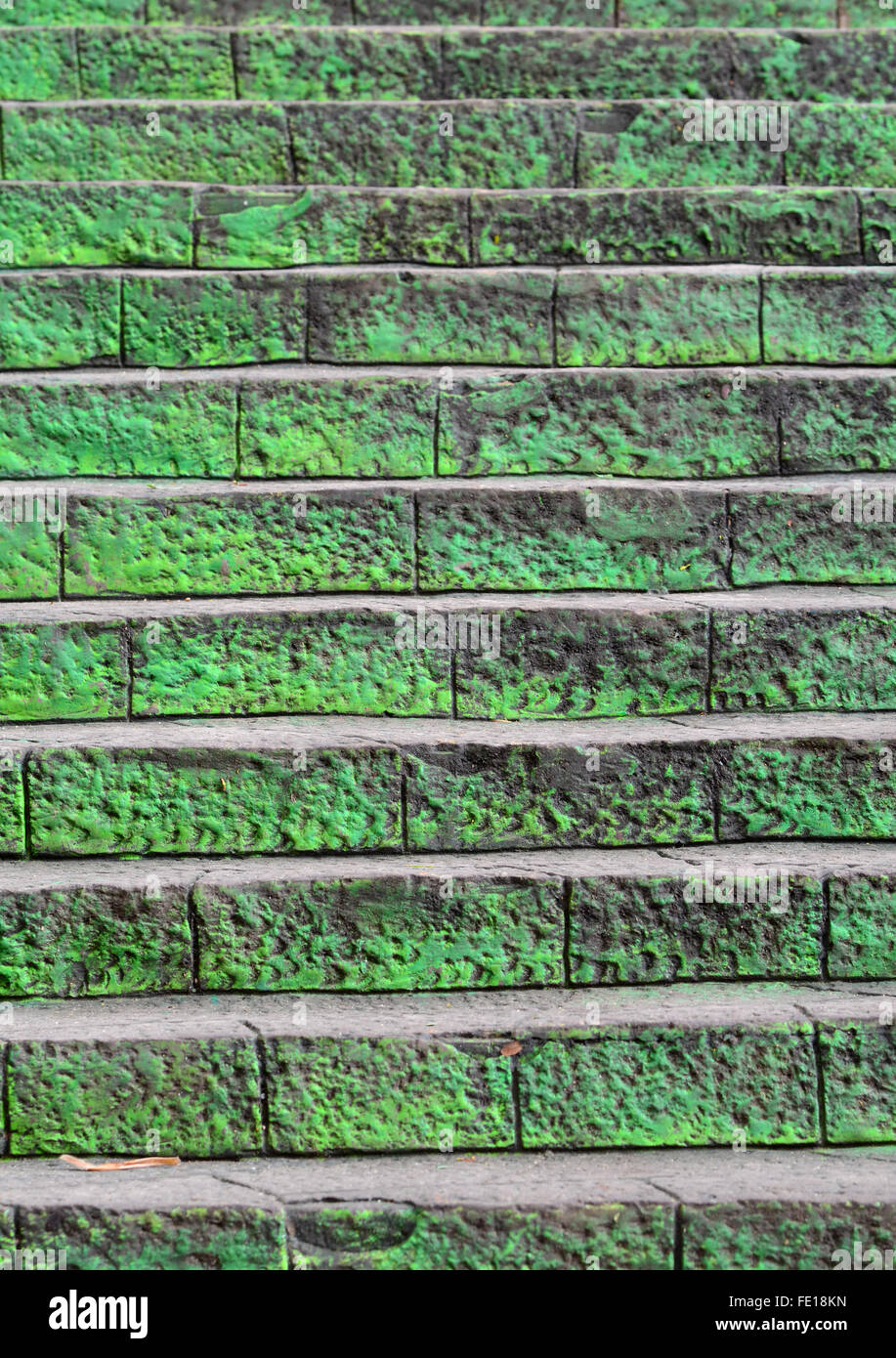 ancient rock step with moss Stock Photo