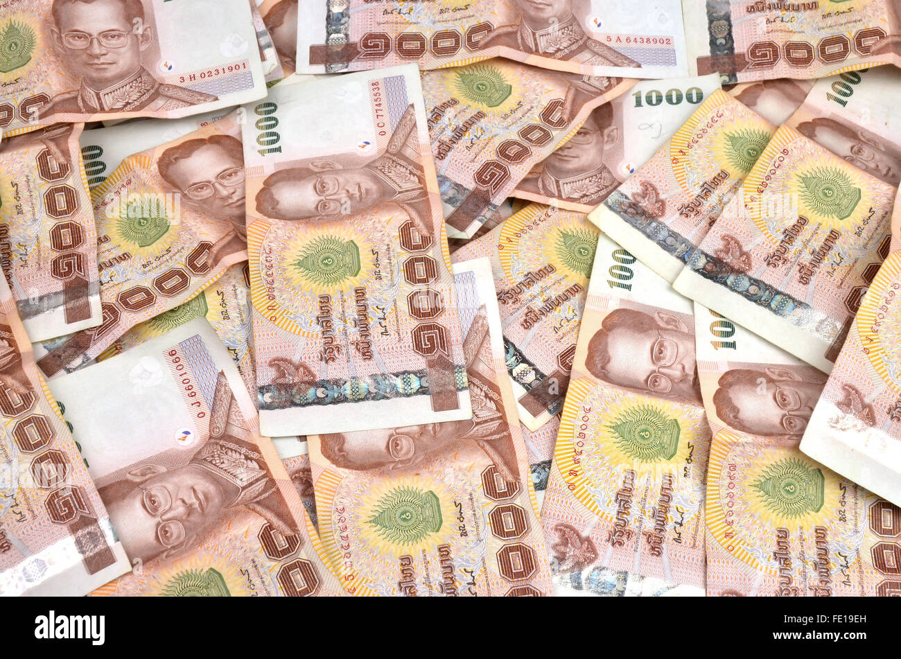close up of 1000 baht banknotes and calculator Stock Photo