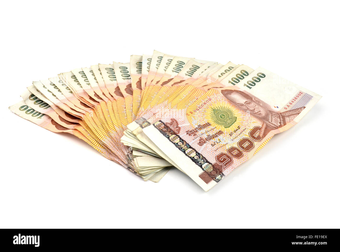 1000 baht banknotes isolated on white background Stock Photo