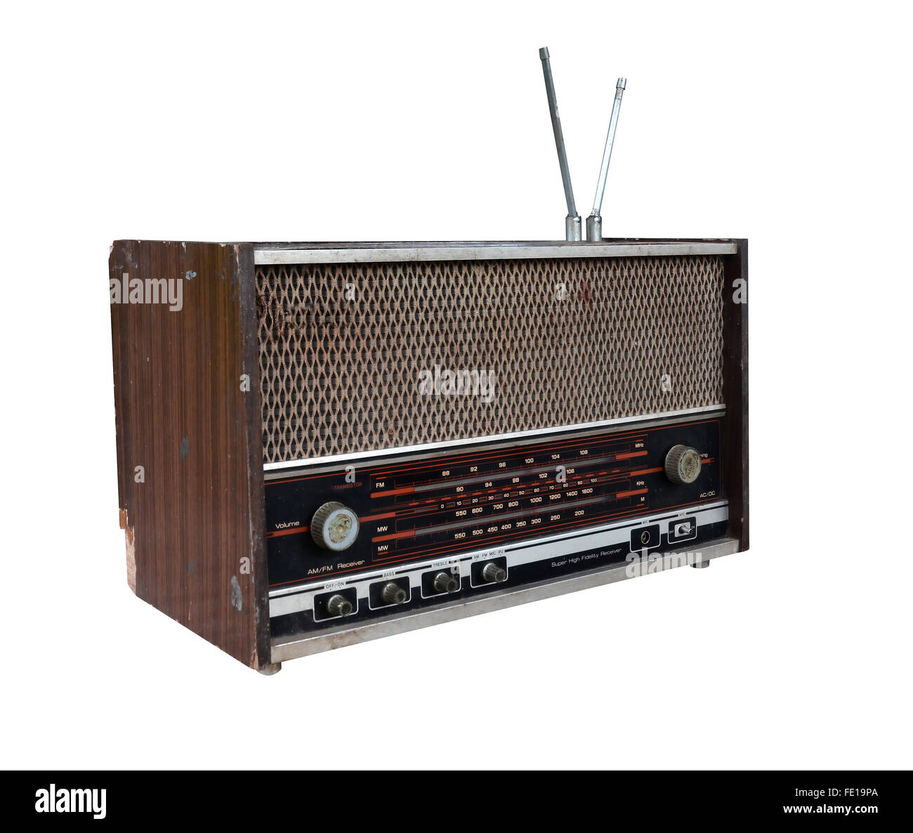 grungy retro radio on isolated white background Stock Photo