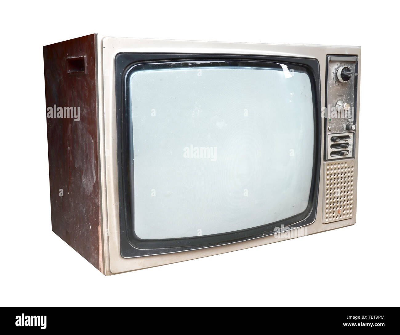 Old vintage TV isolated on white background Stock Photo