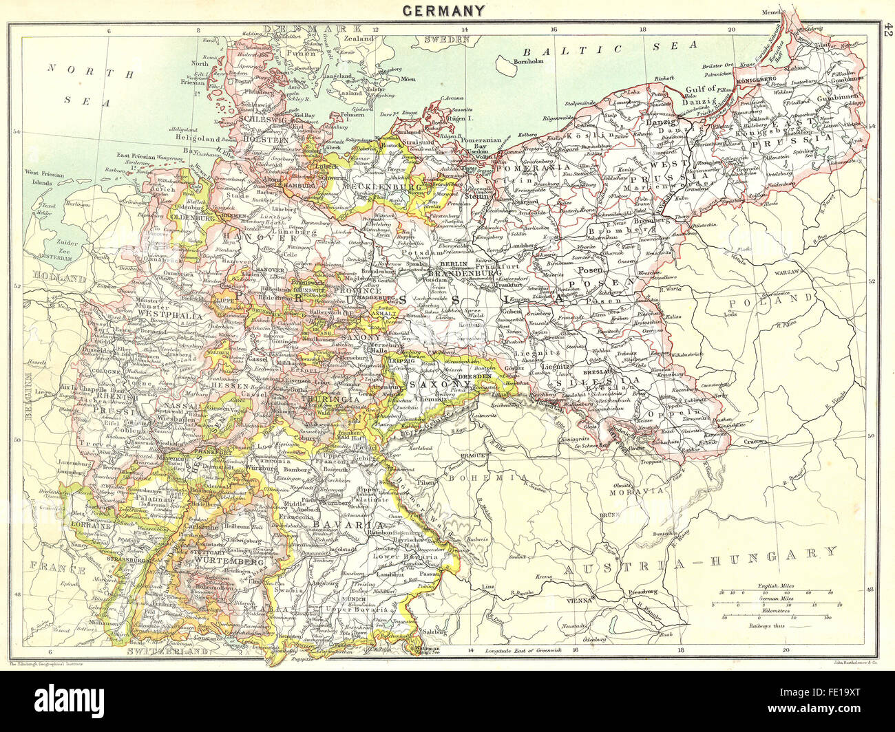 GERMANY: German Empire, 1900 antique map Stock Photo