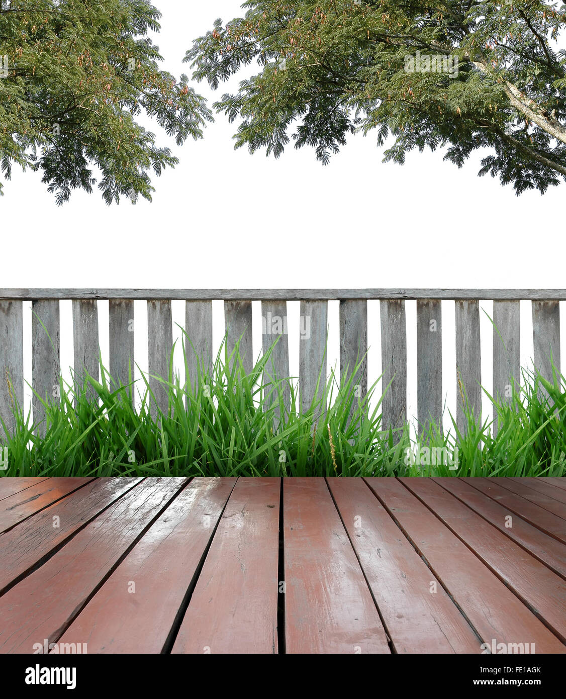 wooden terrace and white background Stock Photo - Alamy