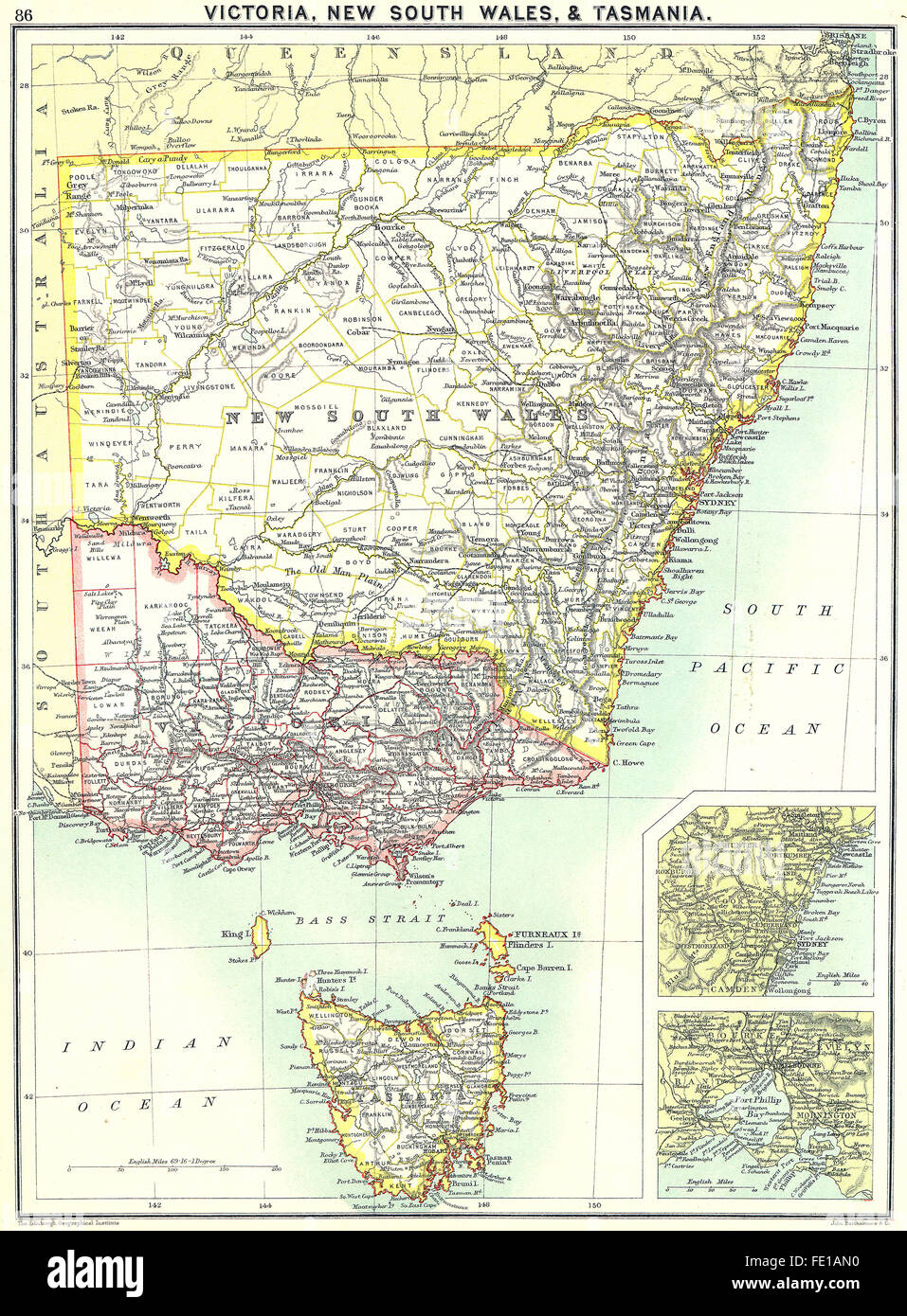 map of nsw and victoria Nsw Victoria Tasmania Sydney Mornington 1900 Antique Map Stock Photo Alamy map of nsw and victoria