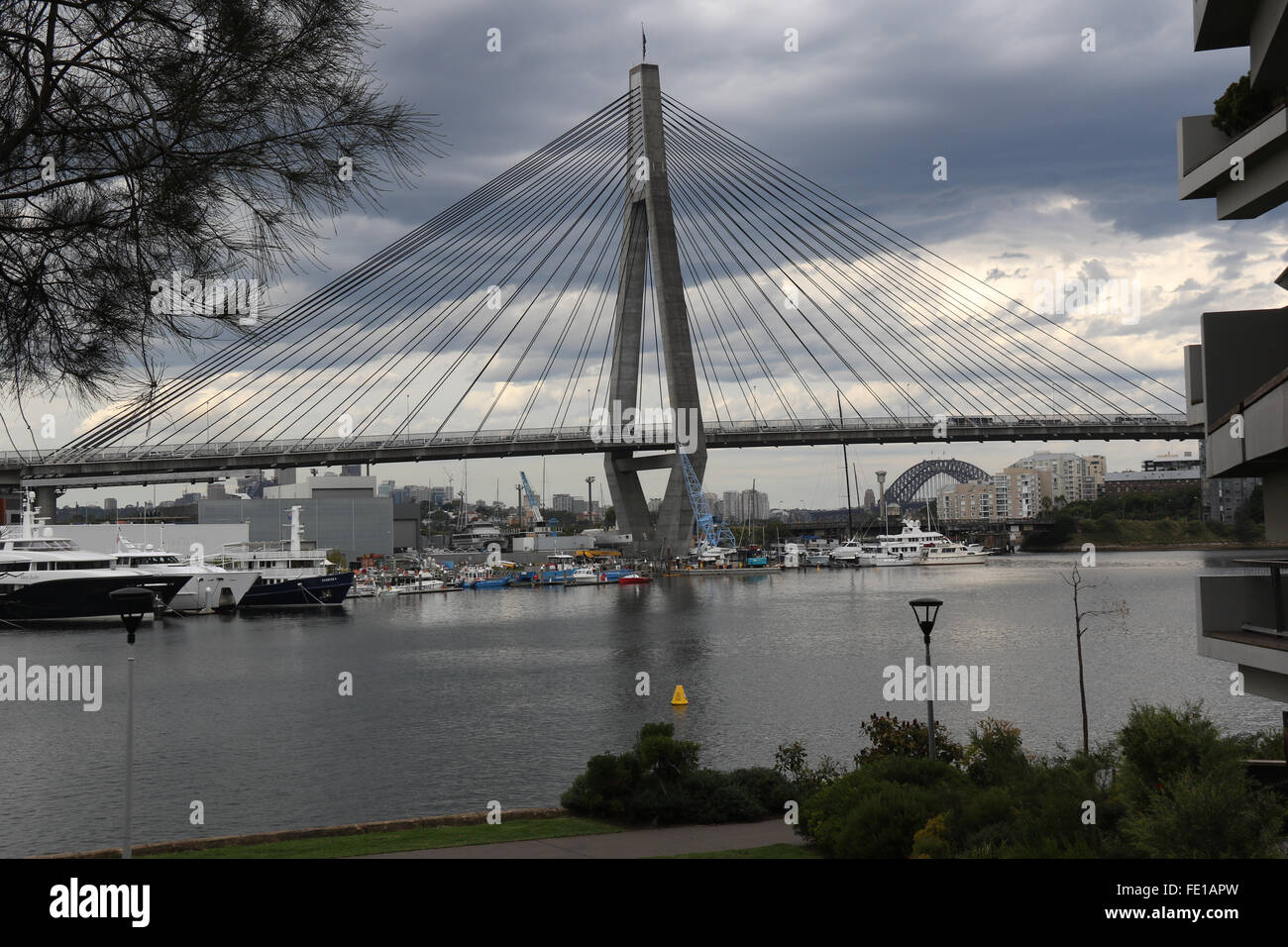 The ANZAC Bridge viewed from the northern end of Glebe Point Road