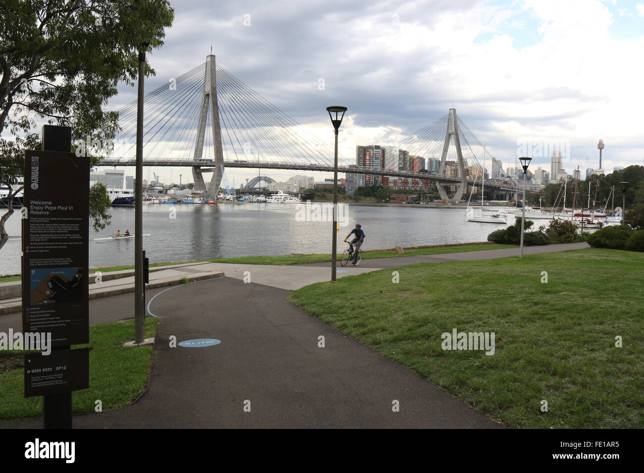 The ANZAC Bridge viewed from the northern end of Glebe Point Road