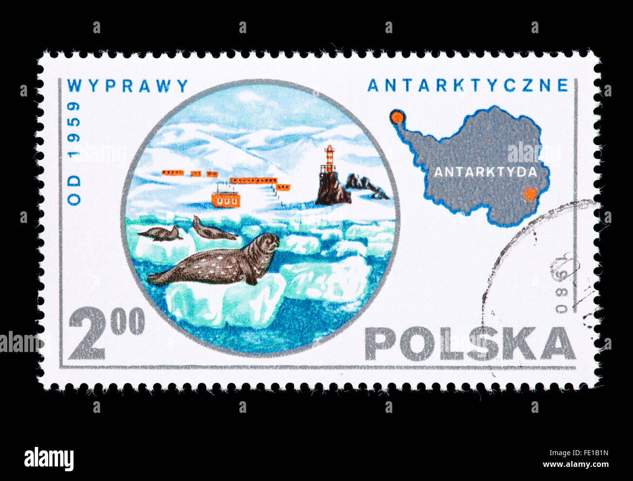 Postage stamp from Poland depicting seals and Antarctica Stock Photo ...