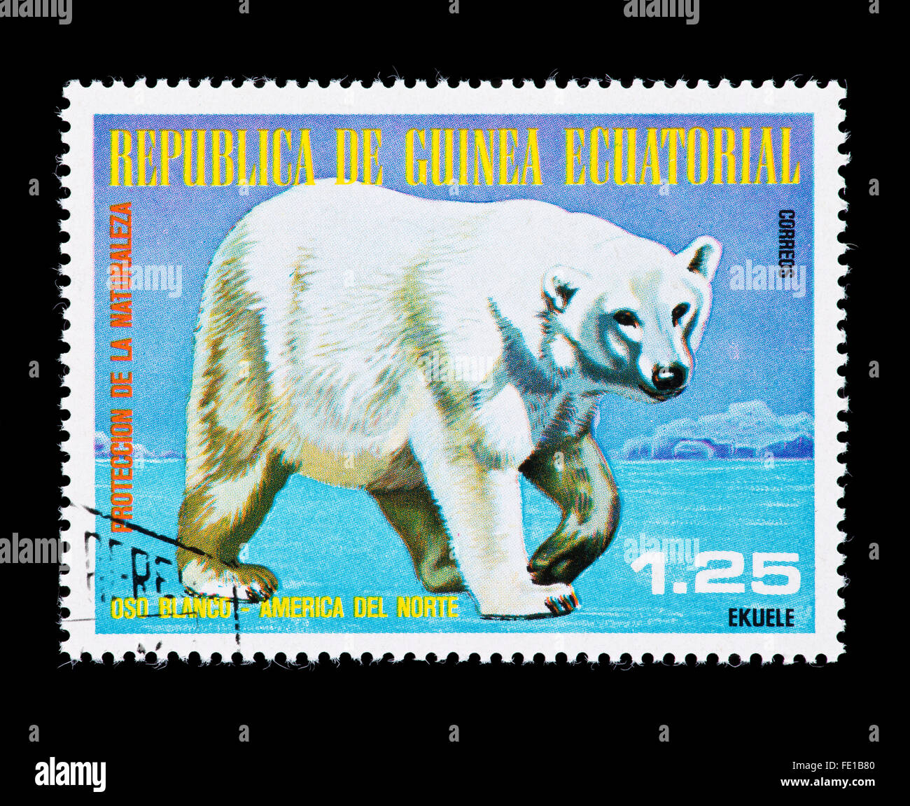 Postage stamp from Equatorial Guinea depicting a polar bear ( (Ursus maritimus) Stock Photo