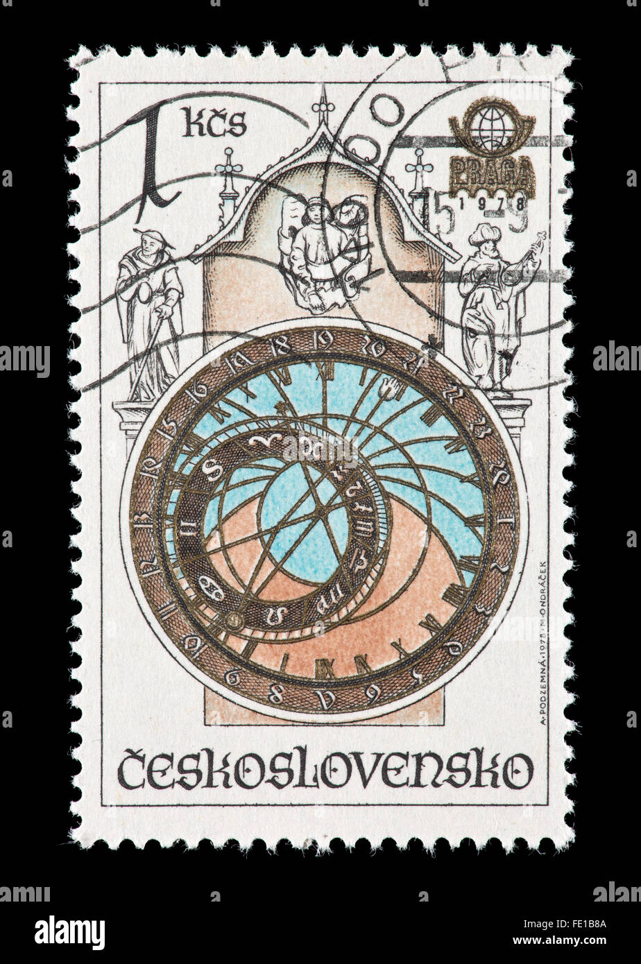 Postage stamp from Czechoslovakia depicting an astronomical clock Stock Photo