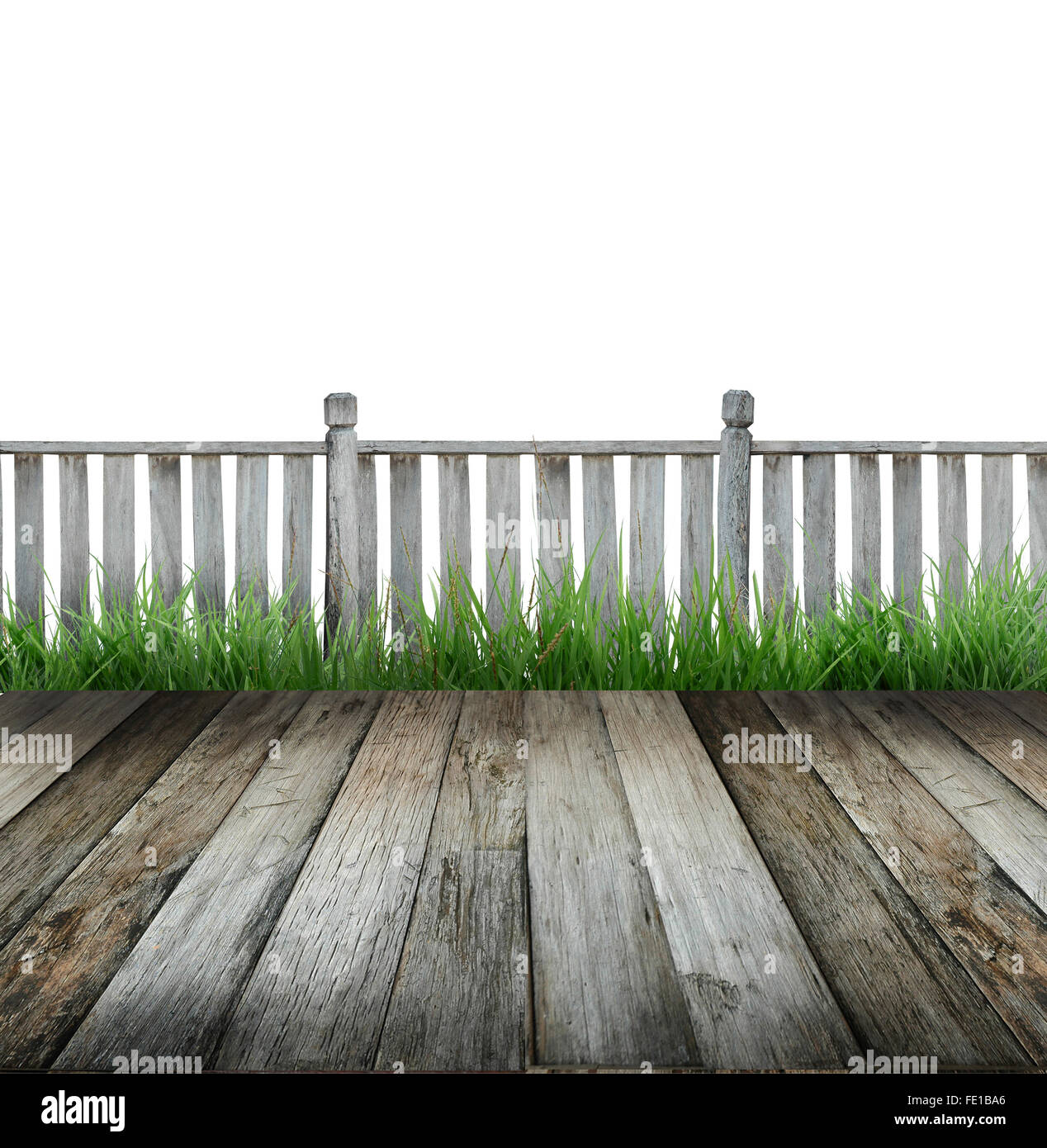 old wooden terrace and white background Stock Photo - Alamy