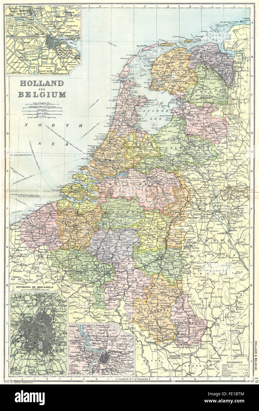 netherlands belgium amsterdam brussels antwerp 1905 antique map