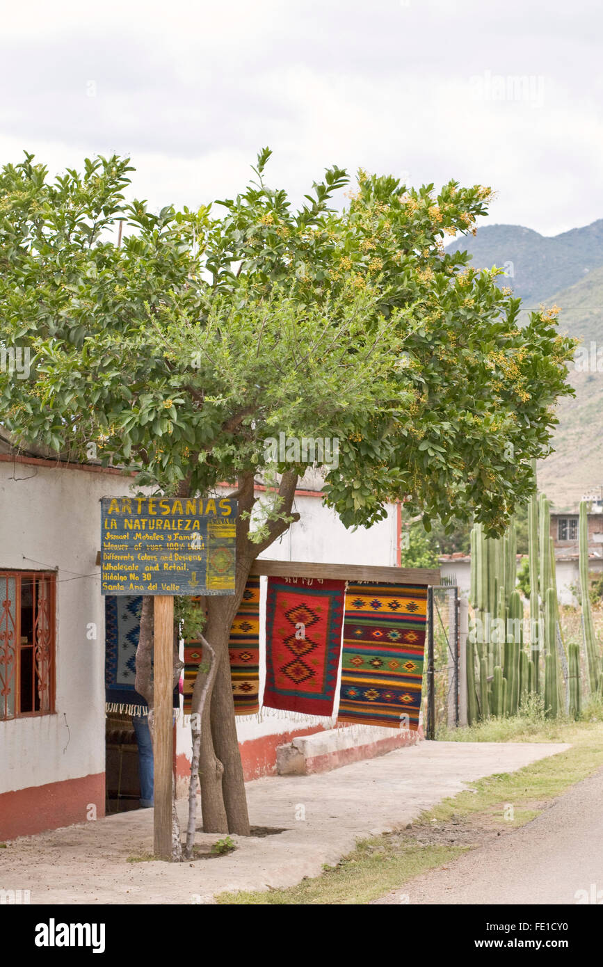 Traditional Handwoven Zapotec Rugs For Sale Outside Workshop In