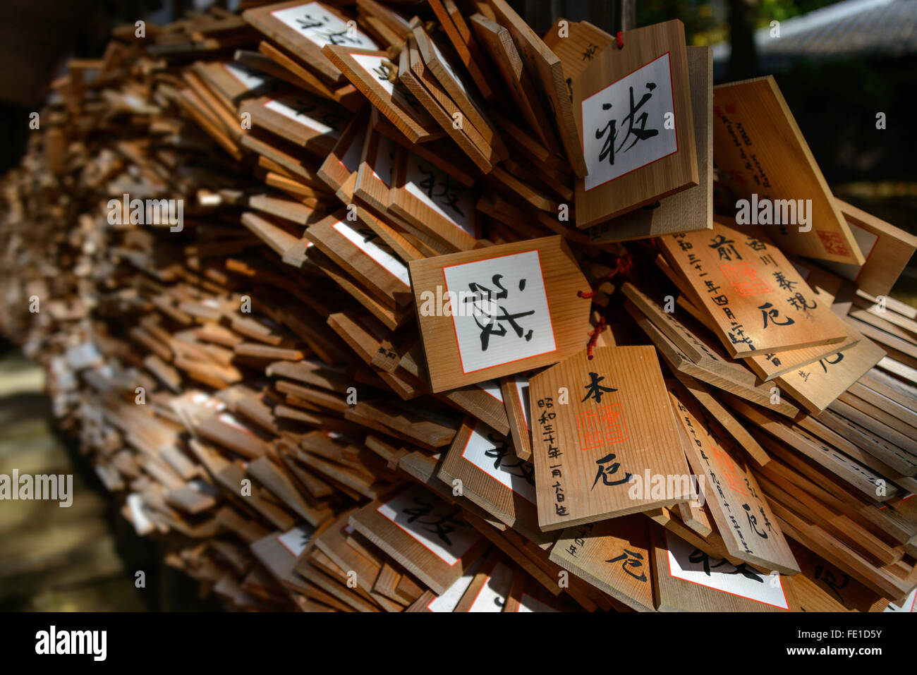 wooden wishing plaques of Japanese shrines.