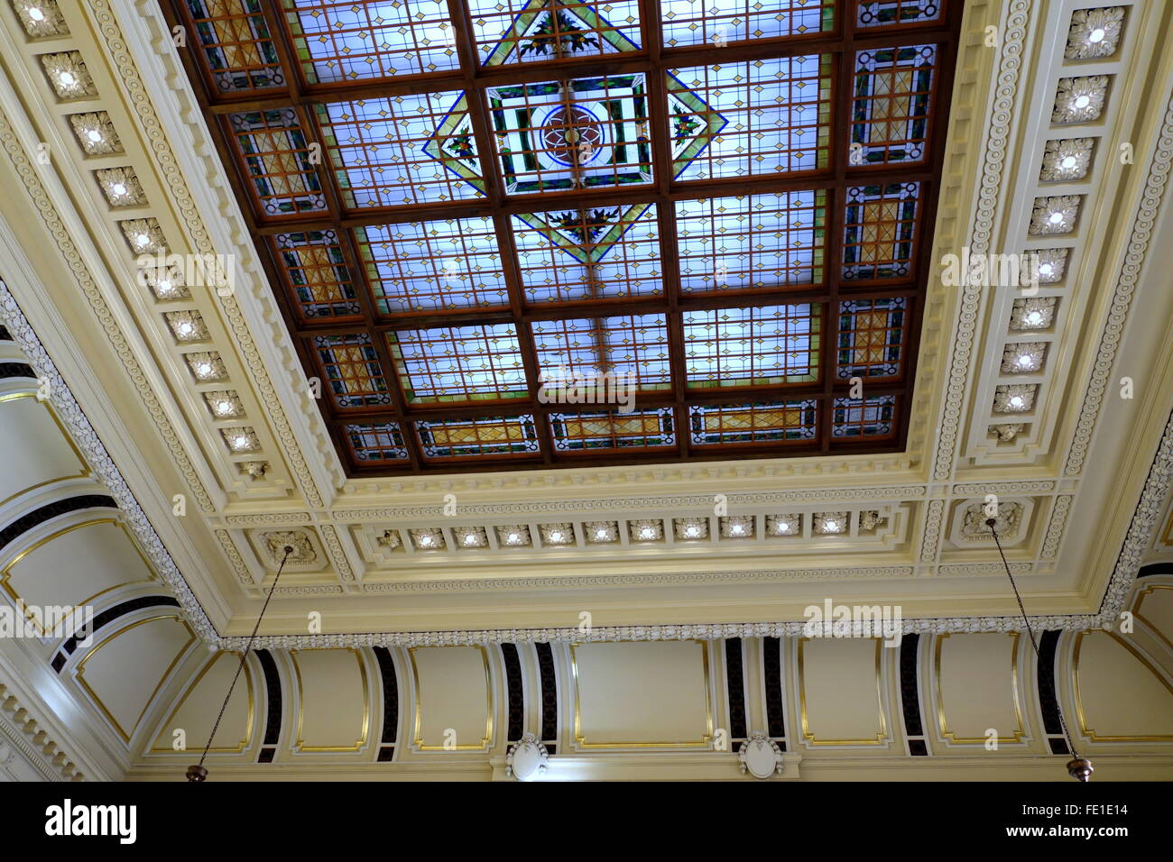 Architectural details of the waiting room ceiling at the Hoboken Train Terminal,  Hoboken, New Jersey, USA Stock Photo