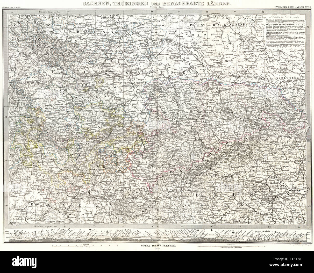 GERMANY: Sachsen, Thuringen Benachbarte Lander, 1879 antique map Stock Photo