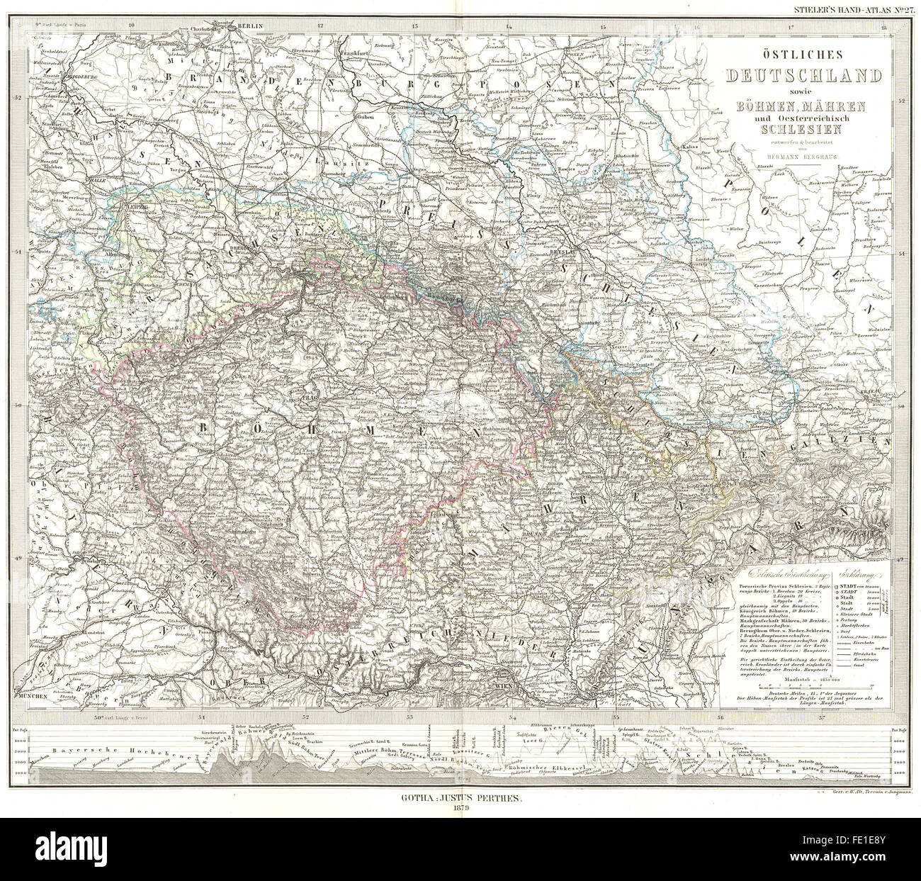 CZECH SLOVAKIA: Böhmen, Mähren Schlesien, 1879 antique map Stock Photo