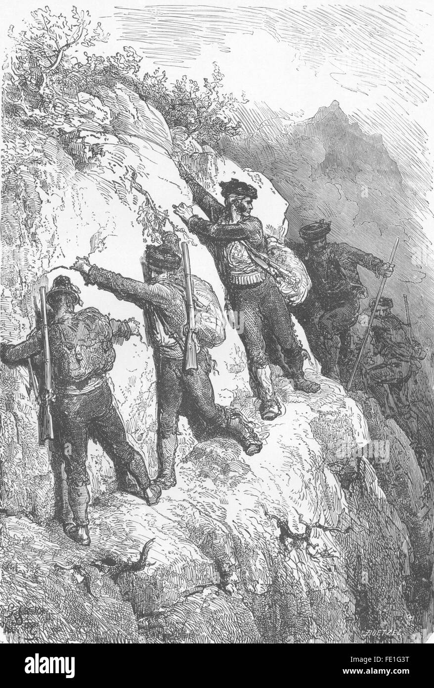 SPAIN: Smugglers of the Serrania de Ronda, antique print 1881 Stock Photo