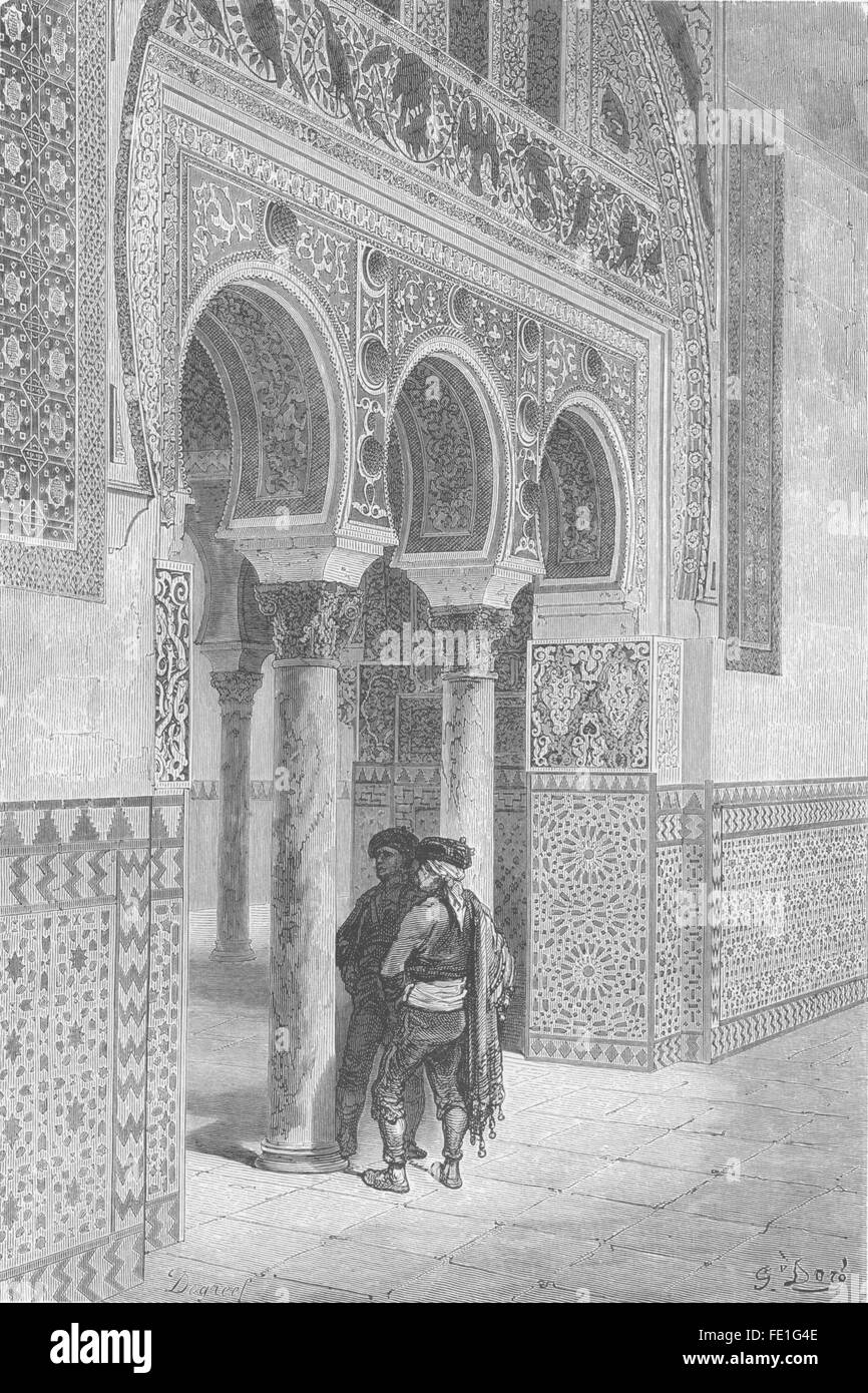SPAIN: Morrish Arches of the Alcazar, Seville, antique print 1881 Stock ...