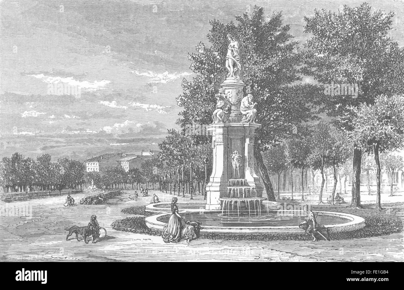 SPAIN: Fountain of the four seasons, Madrid, antique print 1881 Stock Photo
