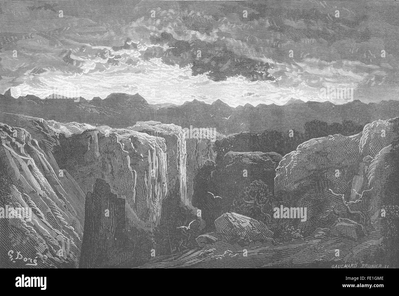 SPAIN: Rocks of Aumalluch, antique print 1881 Stock Photo
