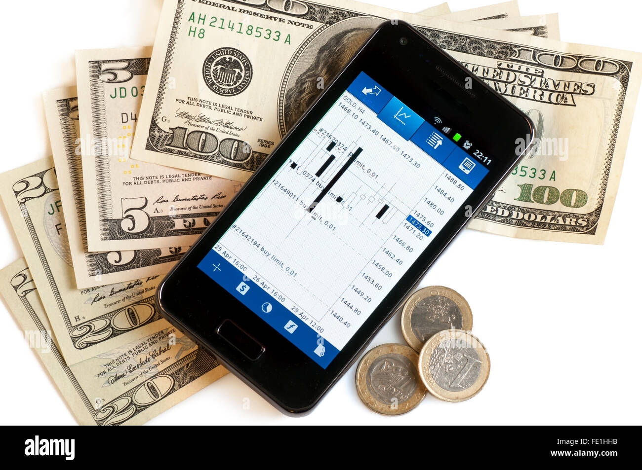 Forex Trading By Mobile Phone And Money On White Background Stock - 