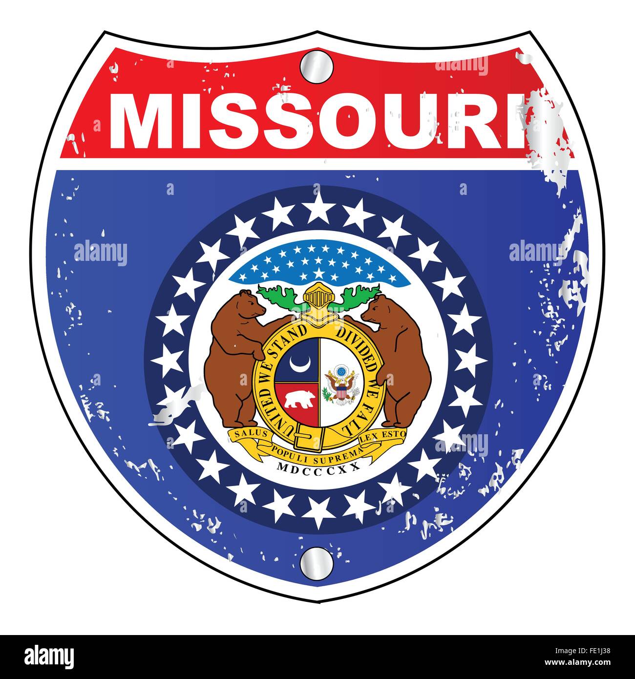 Missouri flag icons as an interstate sign over a white background Stock ...