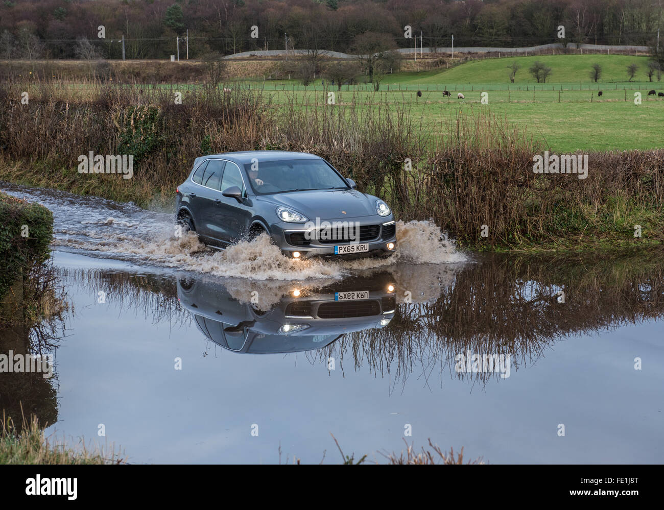 Flooded lane at Scorton Lancashire Stock Photo Alamy