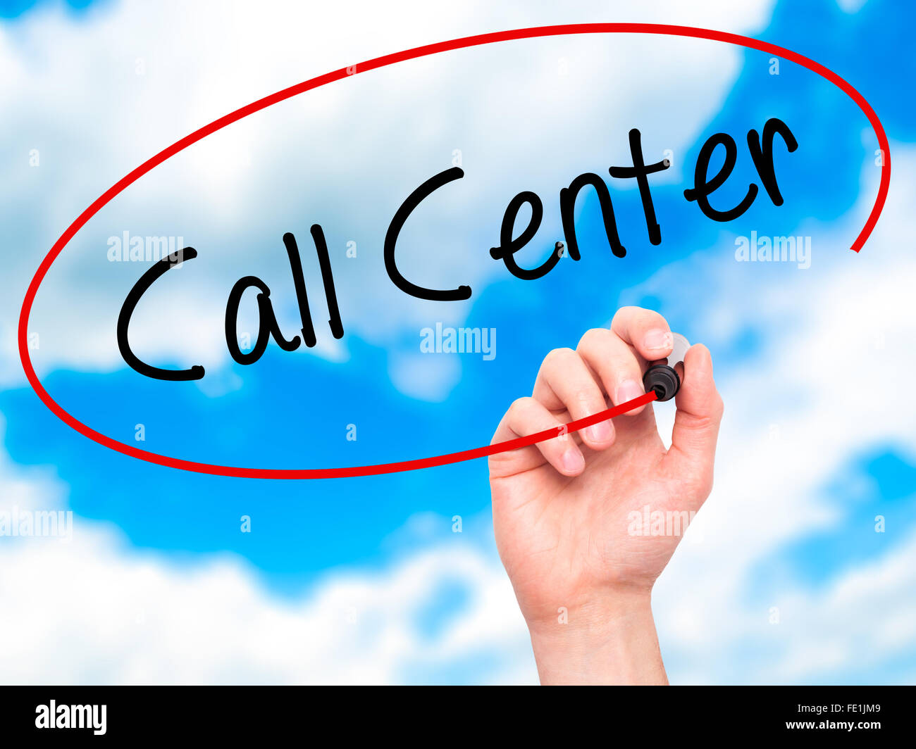 Man Hand writing Call Center with black marker on visual screen ...