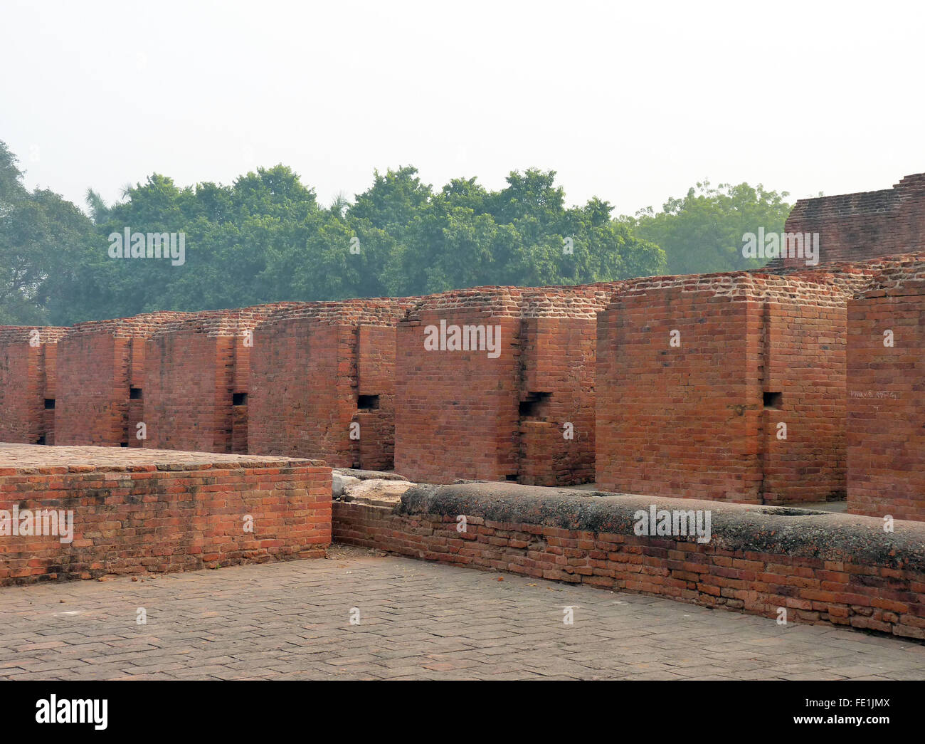 Excavated ruins of Nalanda University or Nalanda Mahavihara, a large Buddhist monastery Stock Photo