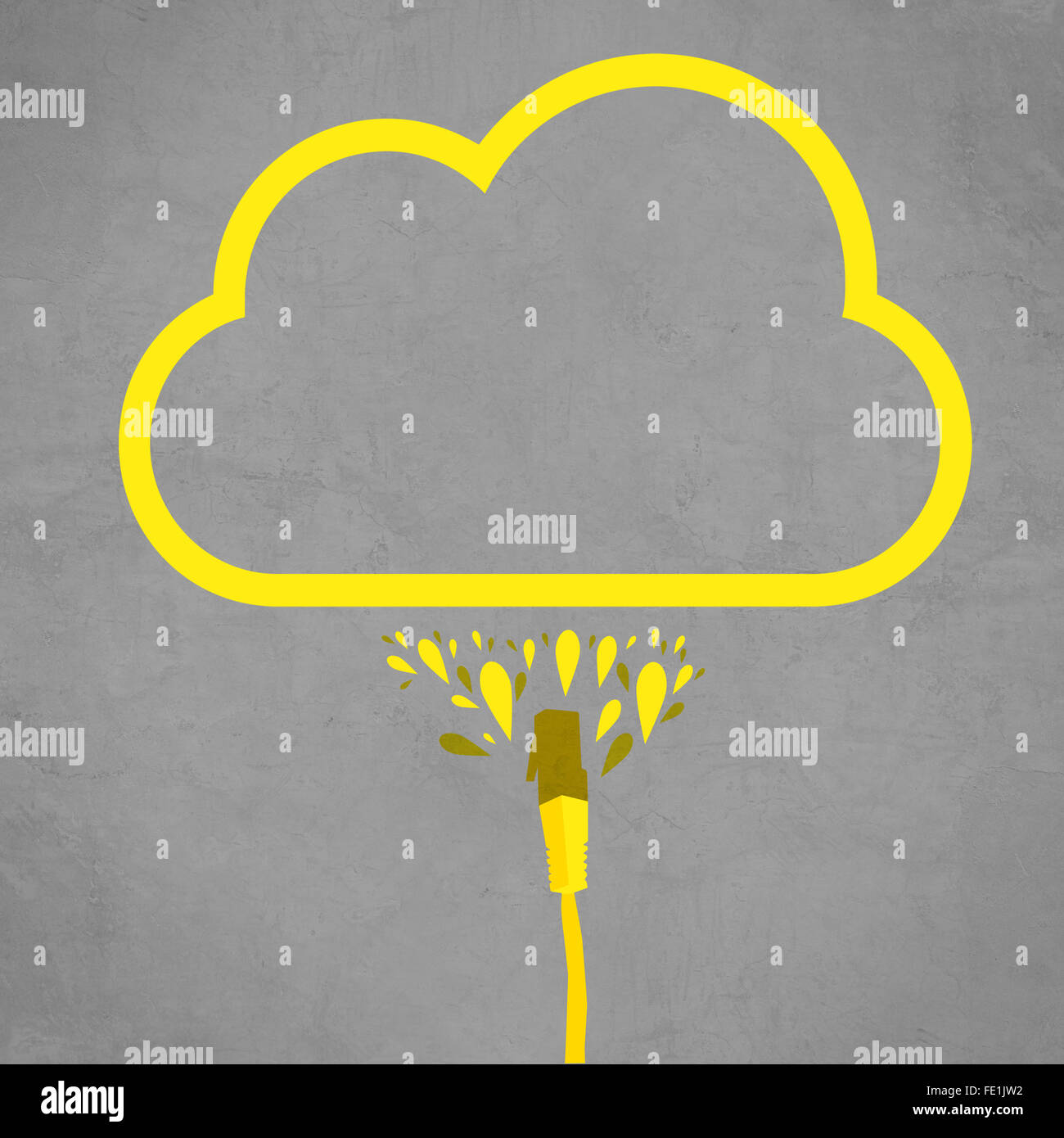 LAN cable connected to cloud service, simple flat line illustration of internet technology cloud computing concept. Stock Photo